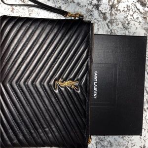 CASSANDRE SAINT LAURENT MATELASSÉ A5 POUCH IN GRAIN DE POUDRE EMBOSSED LEATHER